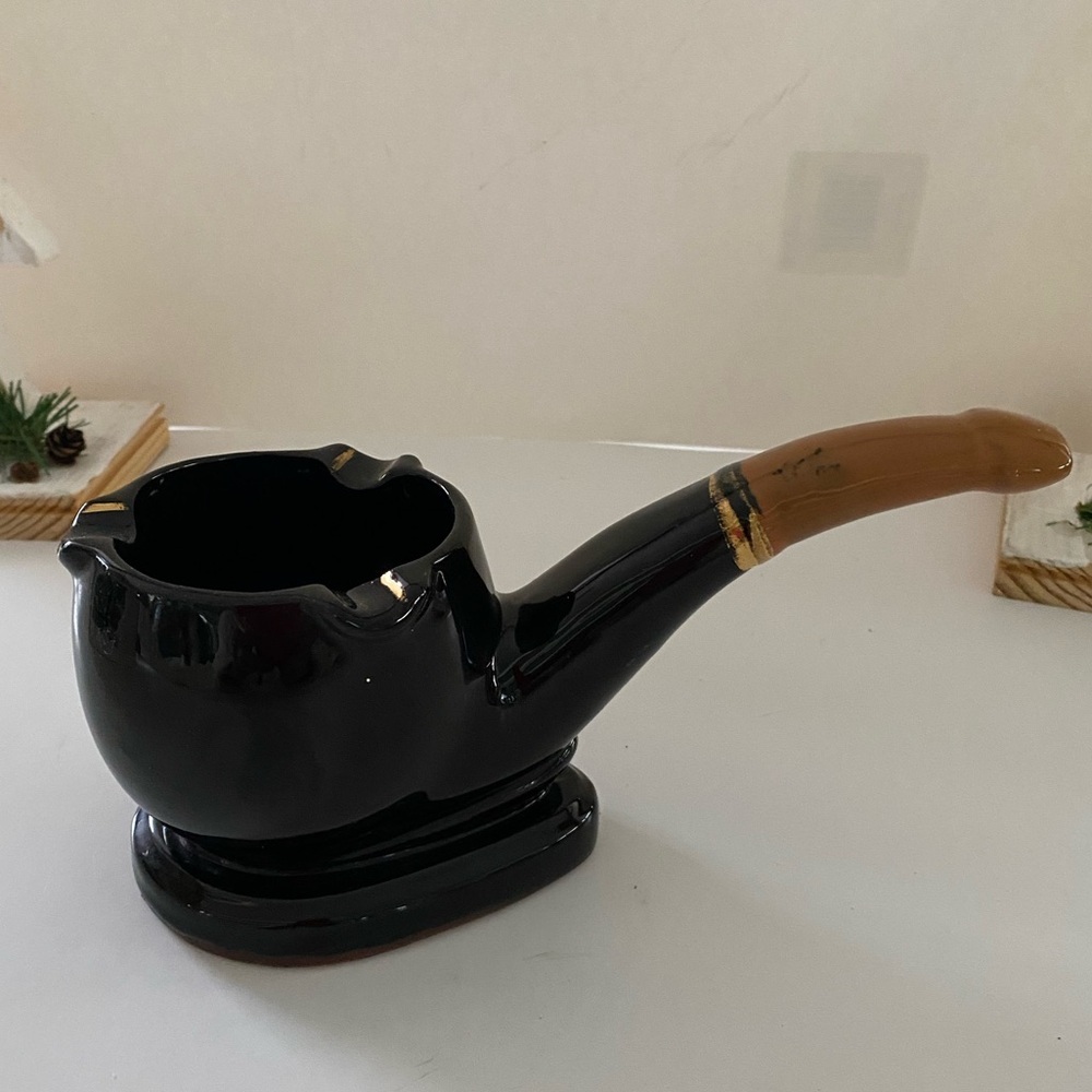 Vintage Black and Tan Ceramic Pipe Shape ashtray